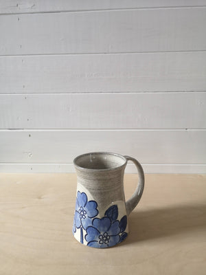 Open image in slideshow, Blue and White Tall Floral Mug
