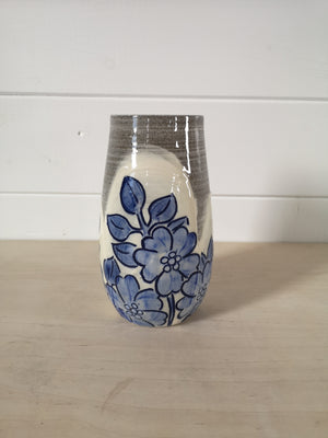 Open image in slideshow, Blue and White Tall Floral Vase
